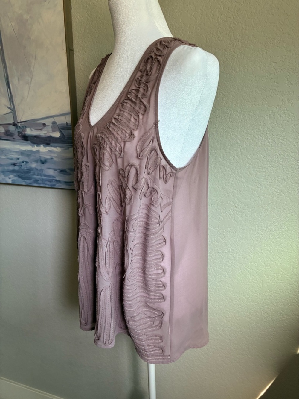 Vintage Forever 21 Mauve Appliqué V-Neck Tank Top Size Large - Picture 4 of 7